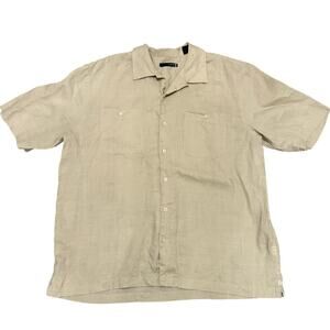 Visitor Mens Beige Linen Short Sleeve Button Up Shirt 2XL Linen Resort Vacation